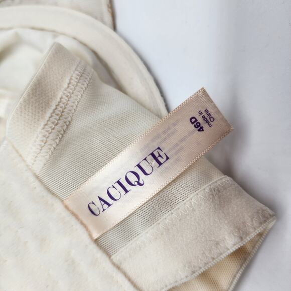 Cacique Ivory Lace Embroidered Balconette Bra Underwire Bow Size 46D - Picture 7 of 7